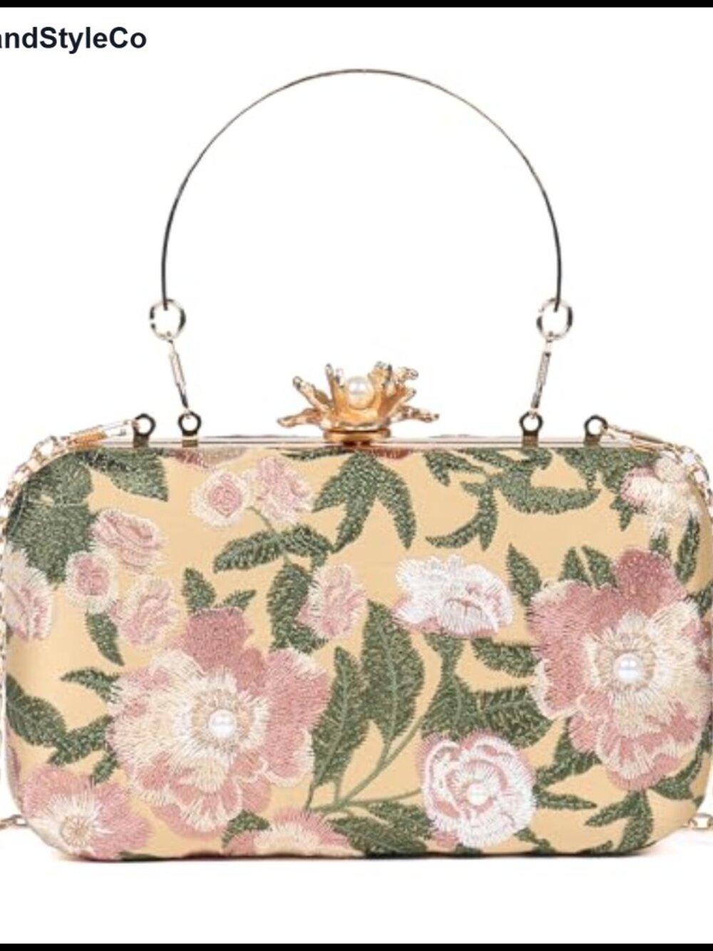 Handmade Floral Embroidered Satin Clutch Evening Bag with Chain Strap for Women